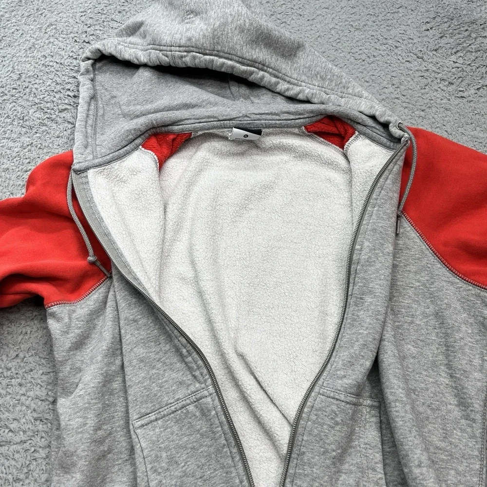 Nike Full Zip Hoodie Womens XL Gray Red Sleeves Red Swoosh Drawstring Athleisure